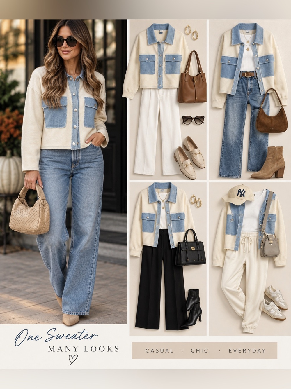 Nanette Lepore Cream and Blue Cardigan